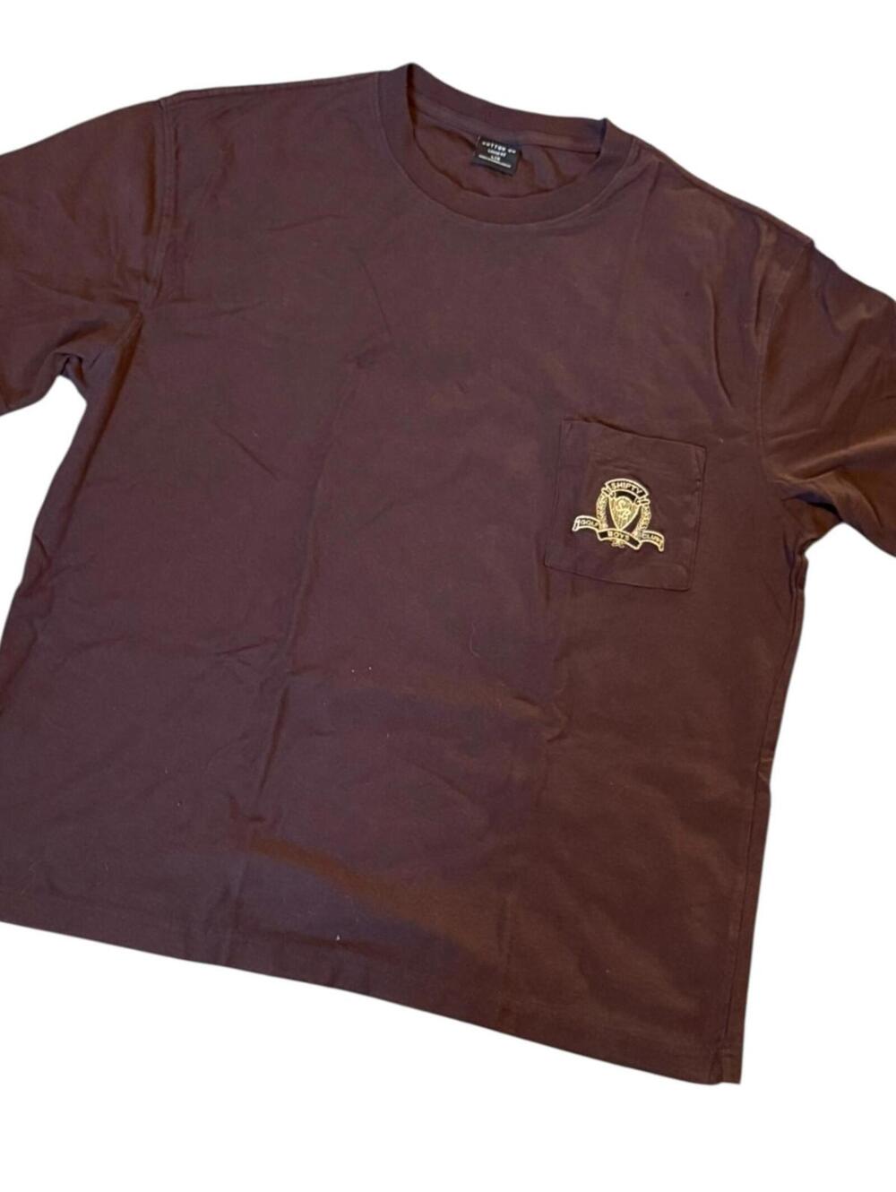 Cotton On Loose Fit Pocket Tee Brown Embroidered Crest T-Shirt Men’s Large